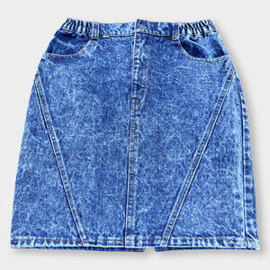 Base Womens Skirt Medium Blue Selvedge Denim Acid Wash Jean Pencil Vintage